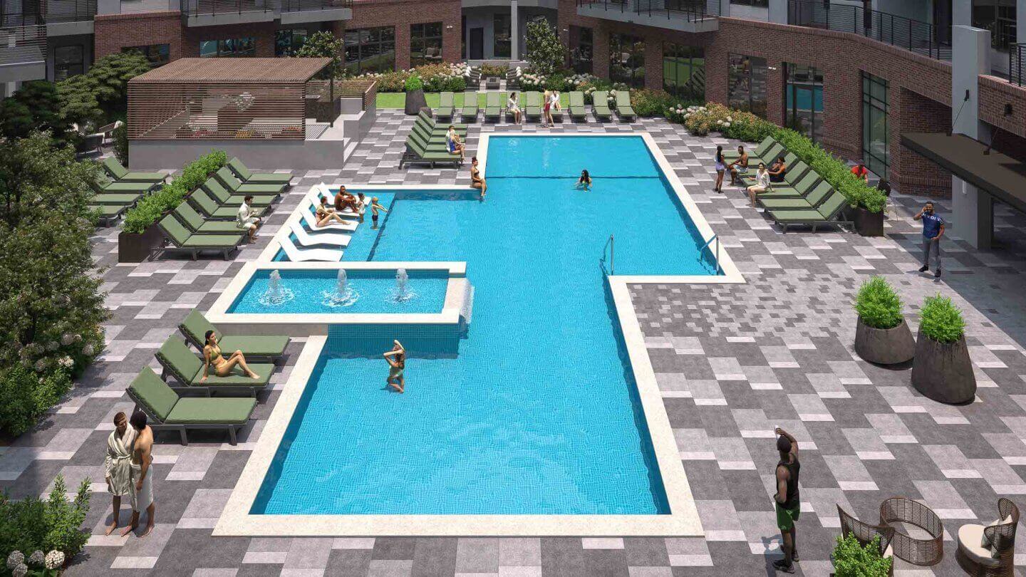 pool area at bartley lofts apartments in huntsville